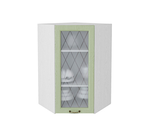 Шкаф верхний угловой остекленный Ницца, цвет: Дуб оливковый