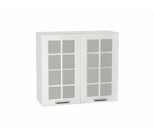 Шкаф верхний с 2-мя остекленными дверцами Прага, цвет: Белое дерево