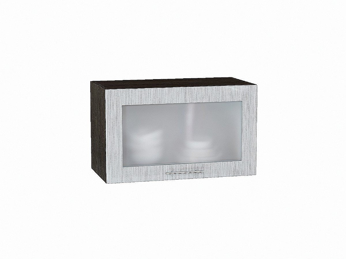 Шкаф верхний горизонтальный остекленный Валерия-М, цвет: Серый металлик дождь светлый Шкаф верхний горизонтальный остекленный Валерия-М, цвет: Серый металлик дождь светлый