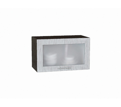 Шкаф верхний горизонтальный остекленный Валерия-М, цвет: Серый металлик дождь светлый