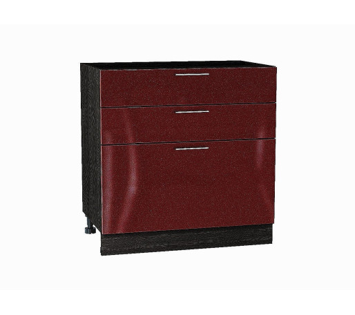 Шкаф нижний с 3-мя ящиками Валерия-М, цвет: Гранатовый металлик