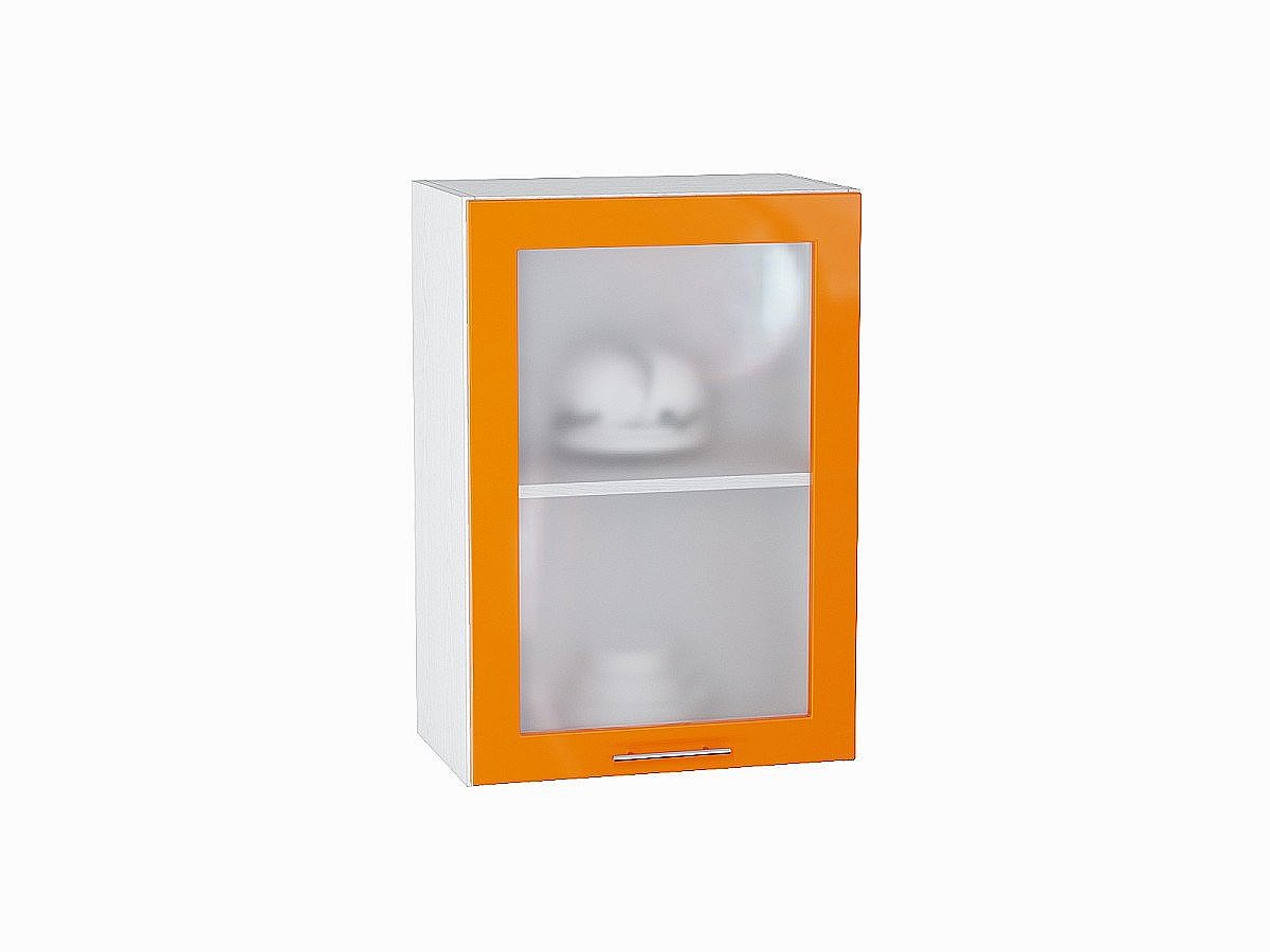 Шкаф верхний с 1-ой остекленной дверцей Валерия-М, цвет: Оранжевый глянец Шкаф верхний с 1-ой остекленной дверцей Валерия-М, цвет: Оранжевый глянец