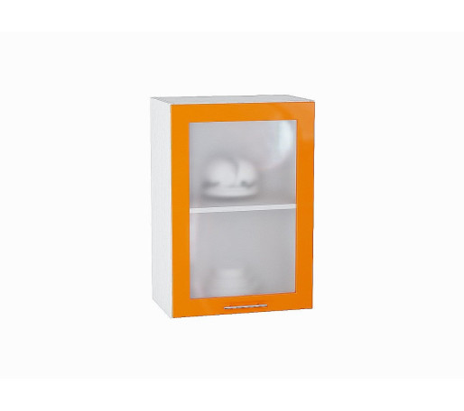 Шкаф верхний с 1-ой остекленной дверцей Валерия-М, цвет: Оранжевый глянец