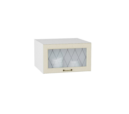 Шкаф верхний горизонтальный остекленный глубокий Ницца, цвет: Дуб крем