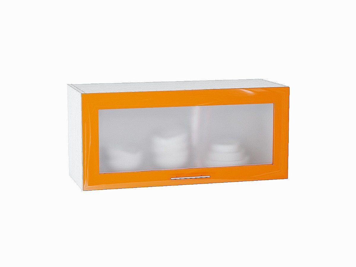Шкаф верхний горизонтальный остекленный Валерия-М, цвет: Оранжевый глянец Шкаф верхний горизонтальный остекленный Валерия-М, цвет: Оранжевый глянец