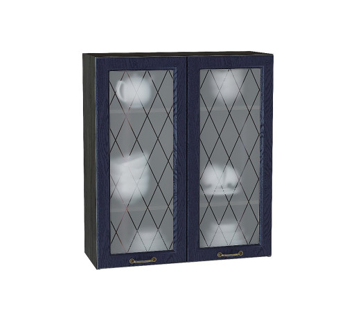 Шкаф верхний с 2-мя остекленными дверцами Ницца, цвет: Дуб синий