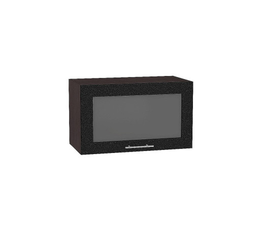 Шкаф верхний горизонтальный остекленный глубокий Валерия-М, цвет: Черный металлик