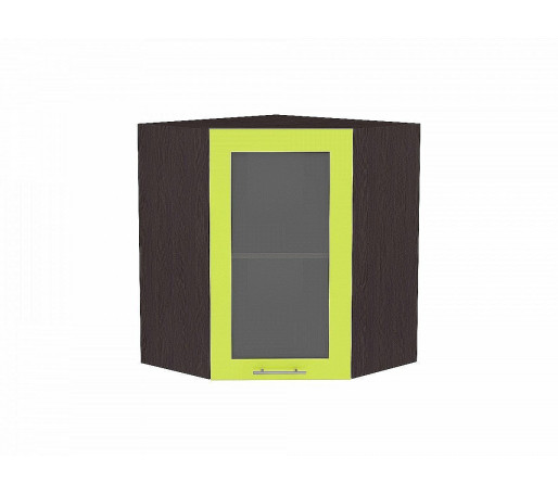 Шкаф верхний угловой остекленный Валерия-М, цвет: Лайм глянец