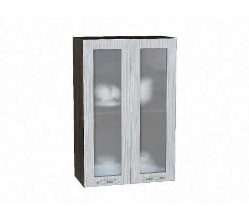 Шкаф верхний с 2-мя остекленными дверцами Валерия-М, цвет: Серый металлик дождь светлый
