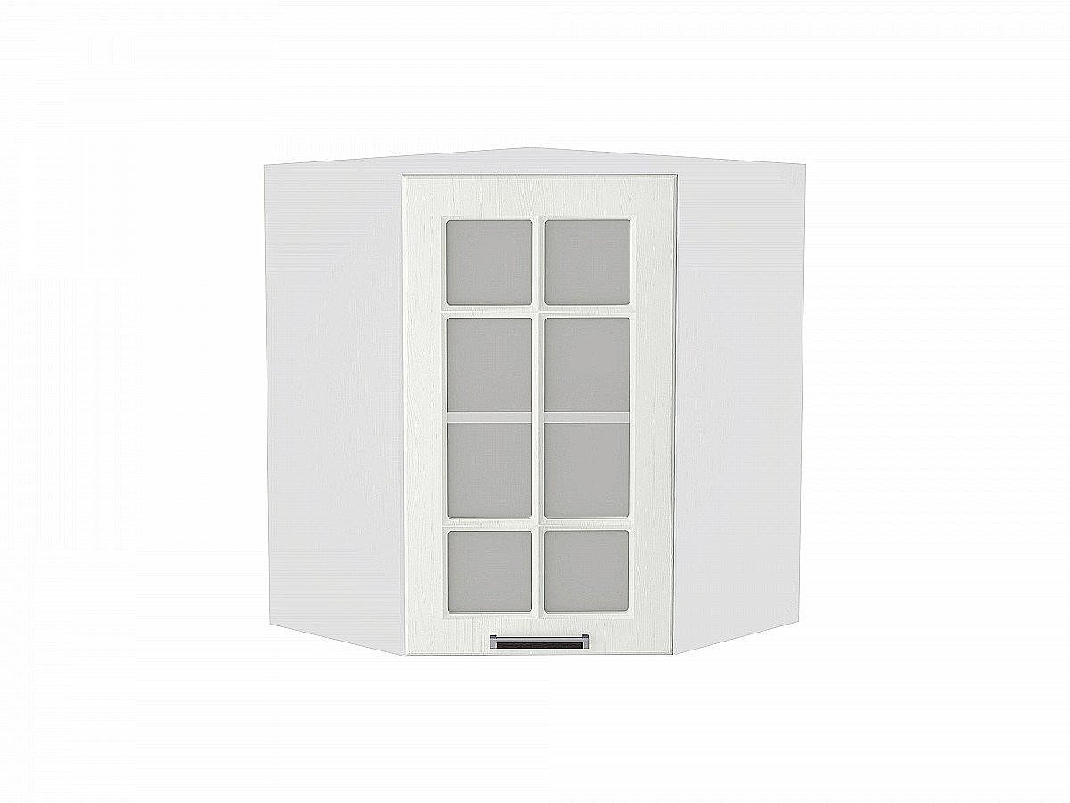 Шкаф верхний угловой остекленный Прага, цвет: Белое дерево Шкаф верхний угловой остекленный Прага, цвет: Белое дерево