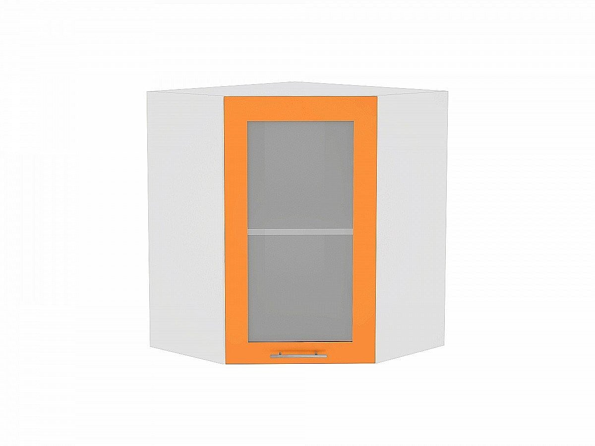 Шкаф верхний угловой остекленный Валерия-М, цвет: Оранжевый глянец Шкаф верхний угловой остекленный Валерия-М, цвет: Оранжевый глянец