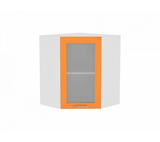Шкаф верхний угловой остекленный Валерия-М, цвет: Оранжевый глянец