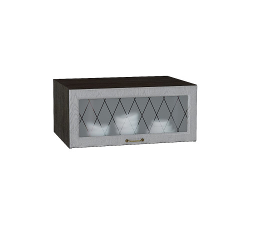 Шкаф верхний горизонтальный остекленный глубокий Ницца, цвет: Дуб серый