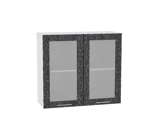 Шкаф верхний с 2-мя остекленными дверцами Валерия-М, цвет: Черный металлик дождь