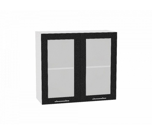 Шкаф верхний с 2-мя остекленными дверцами Валерия-М, цвет: Черный металлик