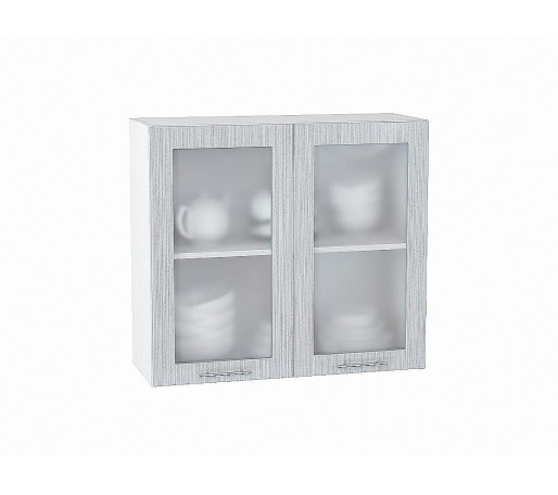 Шкаф верхний с 2-мя остекленными дверцами Валерия-М, цвет: Серый металлик дождь светлый