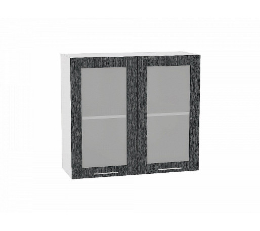 Шкаф верхний с 2-мя остекленными дверцами Валерия-М, цвет: Черный металлик дождь