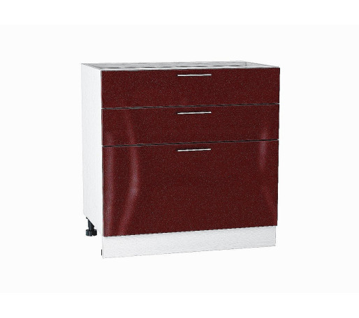 Шкаф нижний с 3-мя ящиками Валерия-М, цвет: Гранатовый металлик