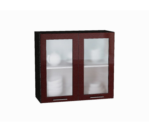 Шкаф верхний с 2-мя остекленными дверцами Валерия-М, цвет: Гранатовый металлик