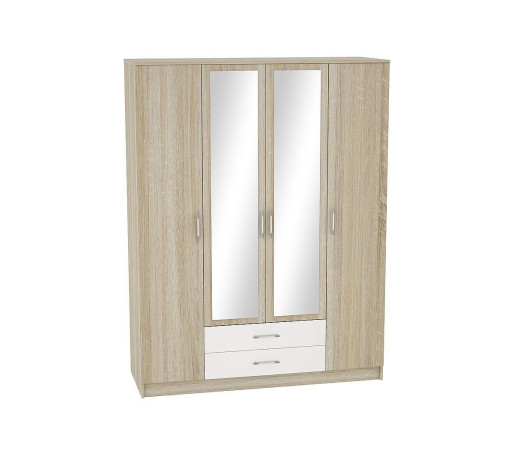 Шкаф 4-х створчатый Сопрано ШК-224 с зеркалами и 2-мя ящиками, цвет: Белый глянец/Дуб сонома