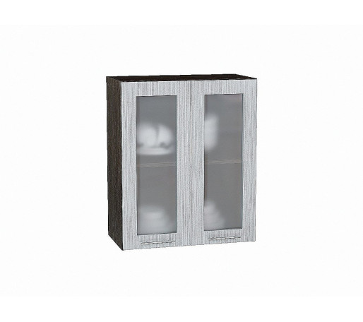 Шкаф верхний с 2-мя остекленными дверцами Валерия-М, цвет: Серый металлик дождь светлый