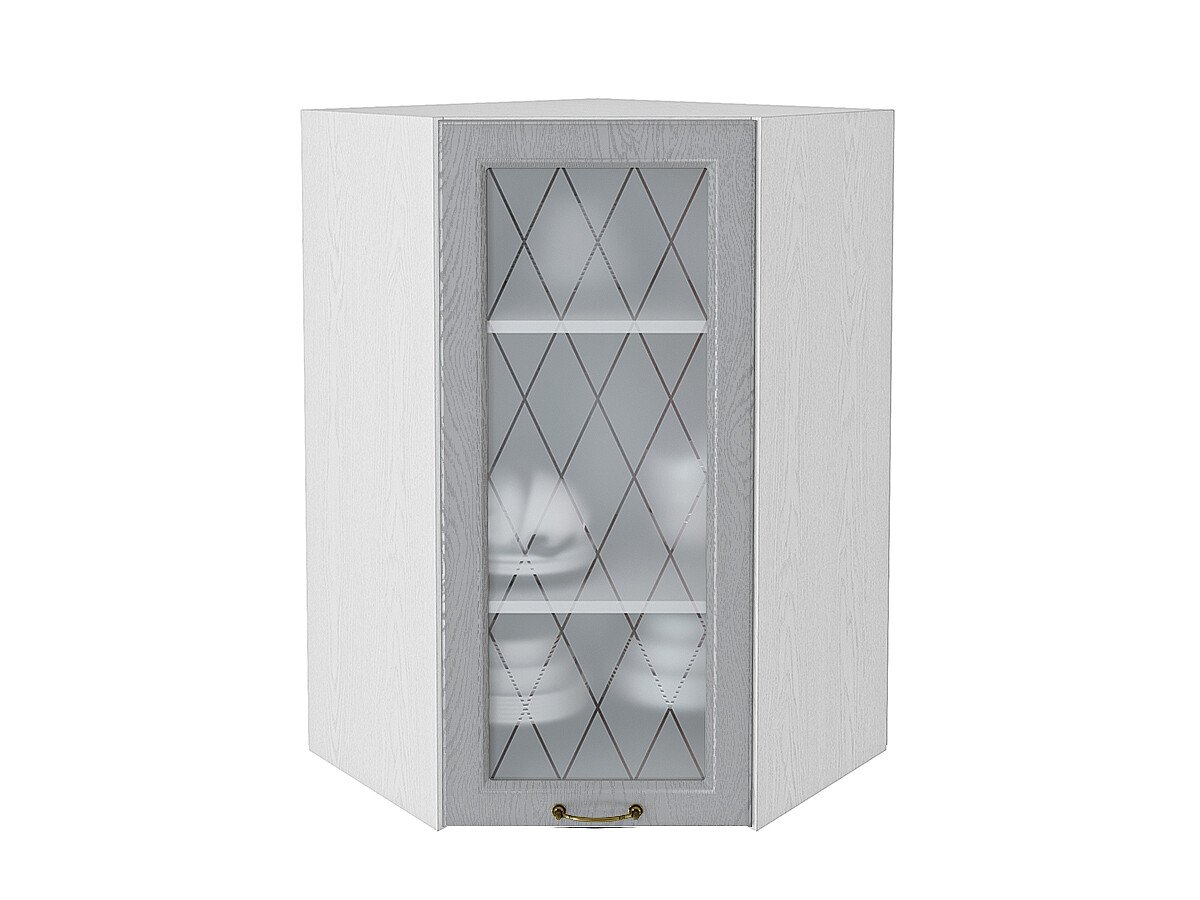 Шкаф верхний угловой остекленный Ницца, цвет: Дуб серый Шкаф верхний угловой остекленный Ницца, цвет: Дуб серый