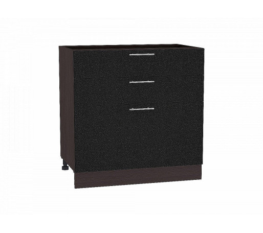 Шкаф нижний с 3-мя ящиками Валерия-М, цвет: Черный металлик