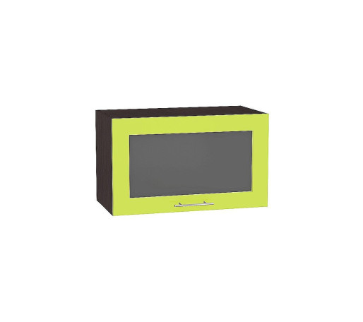 Шкаф верхний горизонтальный остекленный глубокий Валерия-М, цвет: Лайм глянец