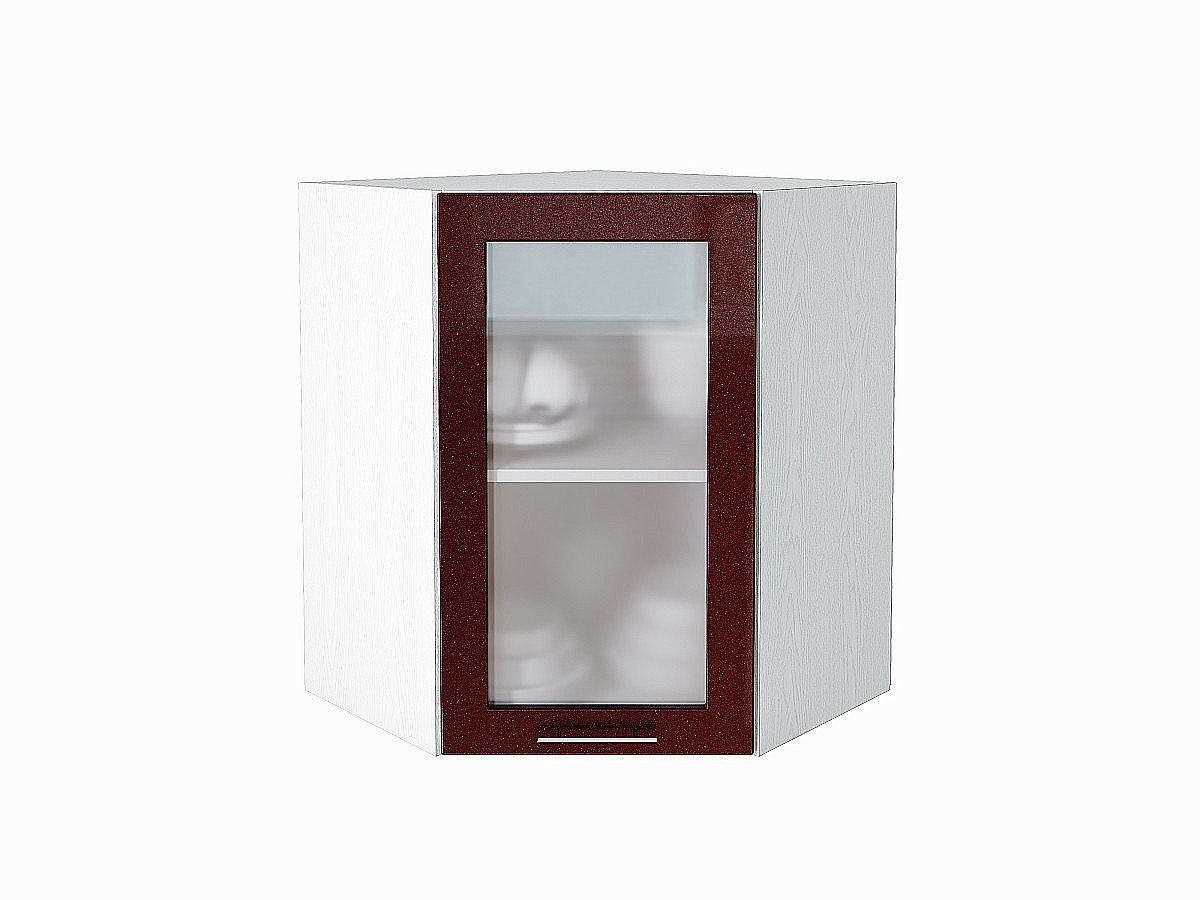 Шкаф верхний угловой остекленный Валерия-М, цвет: Гранатовый металлик Шкаф верхний угловой остекленный Валерия-М, цвет: Гранатовый металлик