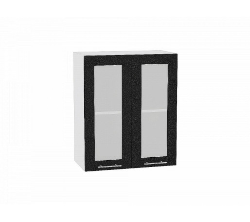 Шкаф верхний с 2-мя остекленными дверцами Валерия-М, цвет: Черный металлик