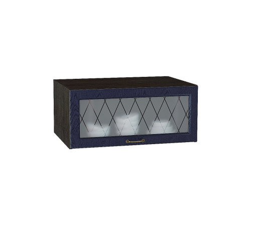 Шкаф верхний горизонтальный остекленный глубокий Ницца, цвет: Дуб синий