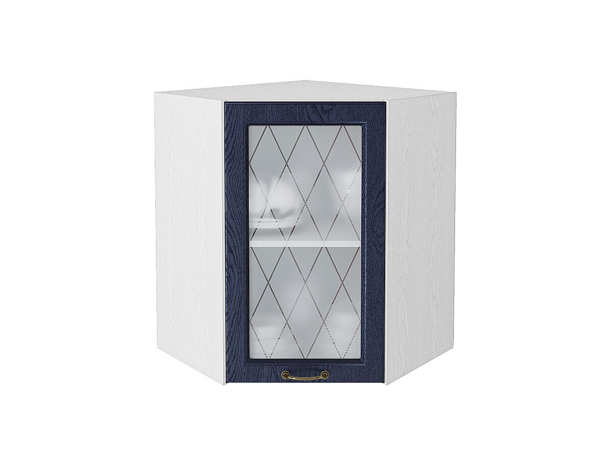 Шкаф верхний угловой остекленный Ницца, цвет: Дуб синий Шкаф верхний угловой остекленный Ницца, цвет: Дуб синий