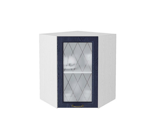 Шкаф верхний угловой остекленный Ницца, цвет: Дуб синий