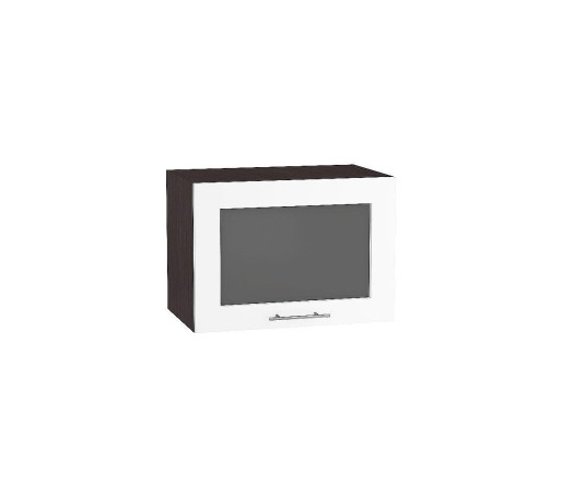 Шкаф верхний горизонтальный остекленный глубокий Валерия-М, цвет: Белый глянец