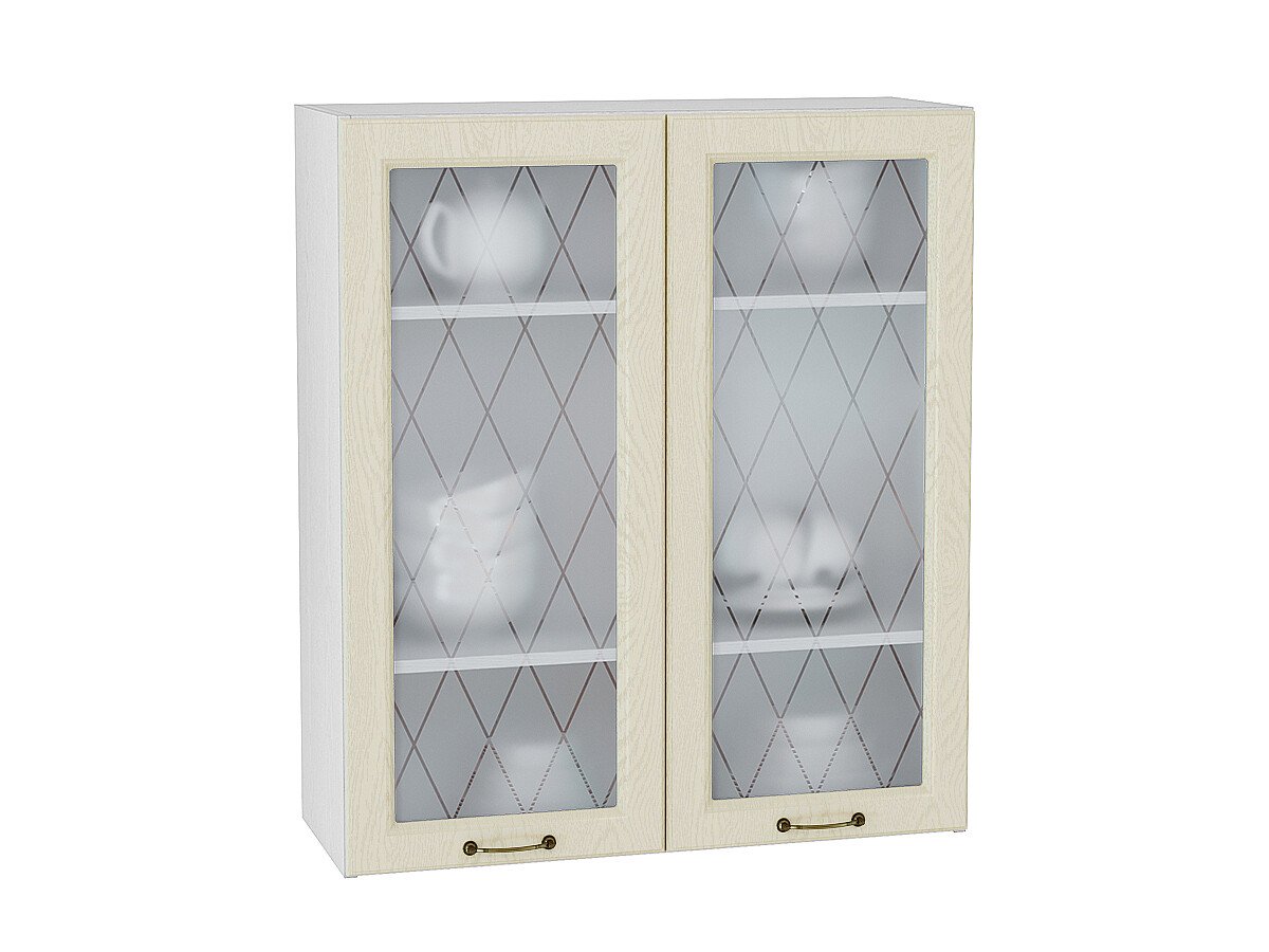 Шкаф верхний с 2-мя остекленными дверцами Ницца, цвет: Дуб крем Шкаф верхний с 2-мя остекленными дверцами Ницца, цвет: Дуб крем