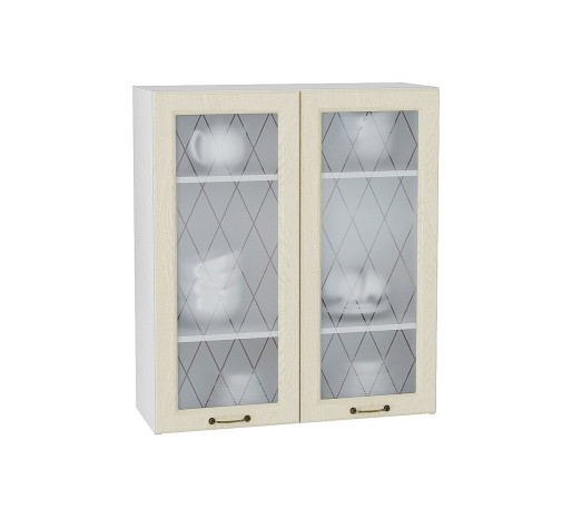 Шкаф верхний с 2-мя остекленными дверцами Ницца, цвет: Дуб крем