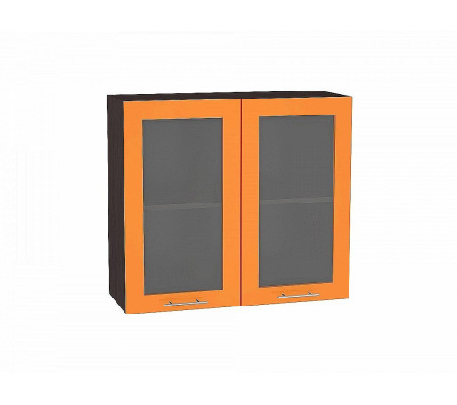 Шкаф верхний с 2-мя остекленными дверцами Валерия-М, цвет: Оранжевый глянец