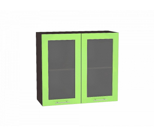 Шкаф верхний с 2-мя остекленными дверцами Валерия-М, цвет: Салатовый глянец