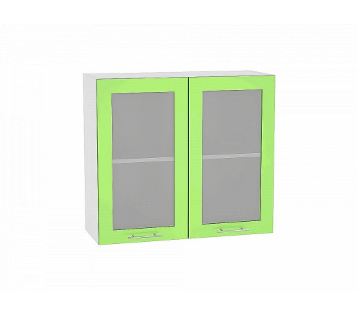 Шкаф верхний с 2-мя остекленными дверцами Валерия-М, цвет: Салатовый глянец