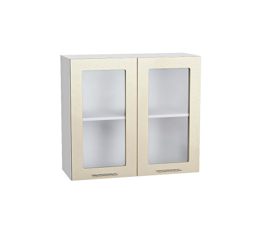 Шкаф верхний с 2-мя остекленными дверцами Валерия-М, цвет: Бежевый металлик