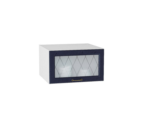 Шкаф верхний горизонтальный остекленный глубокий Ницца, цвет: Дуб синий