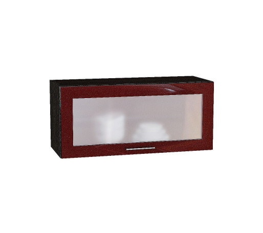 Шкаф верхний горизонтальный остекленный глубокий Валерия-М, цвет: Гранатовый металлик