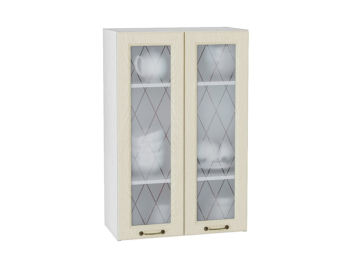 Шкаф верхний с 2-мя остекленными дверцами Ницца, цвет: Дуб крем Шкаф верхний с 2-мя остекленными дверцами Ницца, цвет: Дуб крем