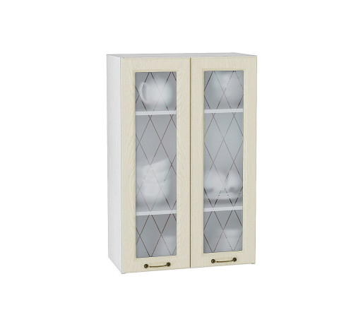 Шкаф верхний с 2-мя остекленными дверцами Ницца, цвет: Дуб крем