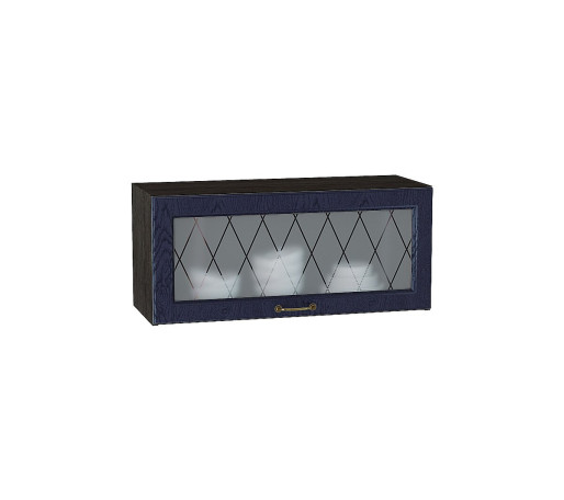 Шкаф верхний горизонтальный остекленный Ницца, цвет: Дуб синий