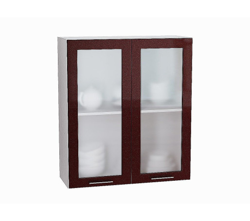 Шкаф верхний с 2-мя остекленными дверцами Валерия-М, цвет: Гранатовый металлик