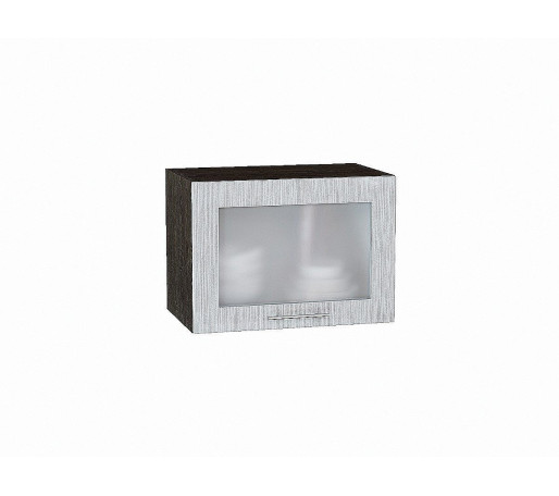 Шкаф верхний горизонтальный остекленный глубокий Валерия-М, цвет: Серый металлик дождь светлый