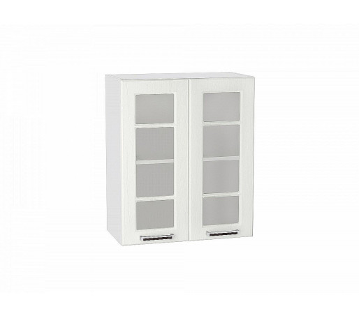Шкаф верхний с 2-мя остекленными дверцами Прага, цвет: Белое дерево