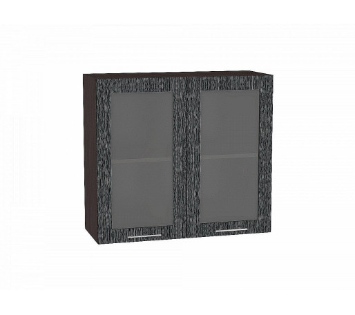 Шкаф верхний с 2-мя остекленными дверцами Валерия-М, цвет: Черный металлик дождь