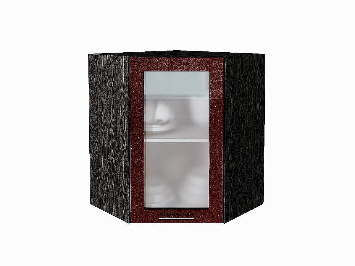Шкаф верхний угловой остекленный Валерия-М, цвет: Гранатовый металлик Шкаф верхний угловой остекленный Валерия-М, цвет: Гранатовый металлик